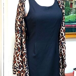 Stella Vintage Little Black Dress With Cheeta Print Sheer Cover Up 2 pc. Size M